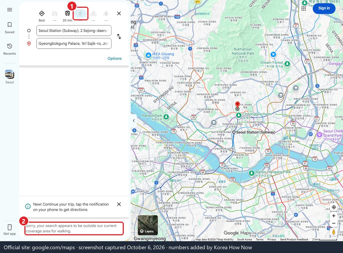 Walking directions from Seoul Station on Google Maps